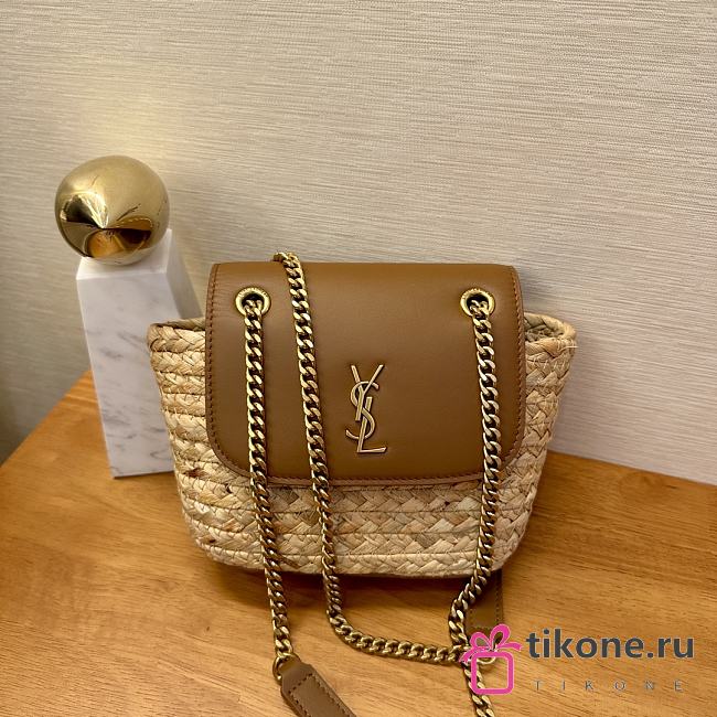 YSL Mini Manon in Raffia Naturel And Brick - 23x12x6cm - 1