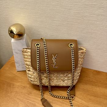 YSL Mini Manon in Raffia Naturel And Brick - 23x12x6cm