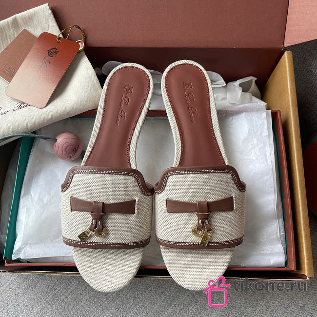 Loro Piana Summer Charms Sandal Cotton Linen Natural/Caramel Sugar (B4AU) - 1