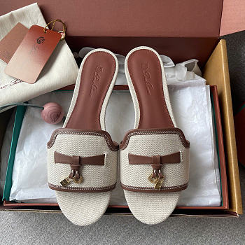 Loro Piana Summer Charms Sandal Cotton Linen Natural/Caramel Sugar (B4AU)