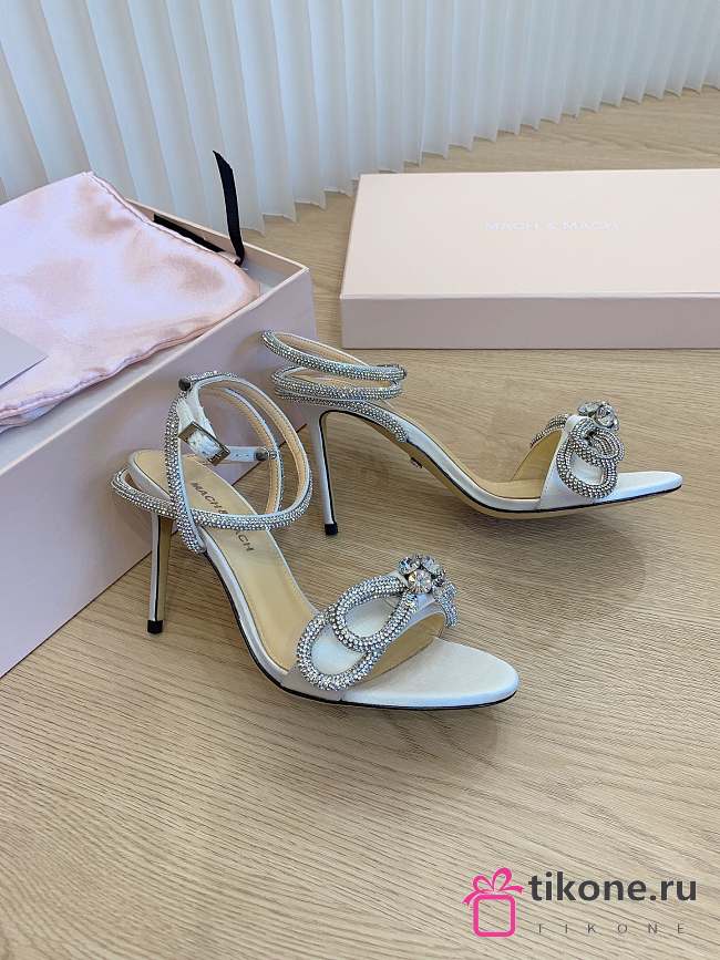 Mach&Mach Double Bow Satin Sandals White 95mm - 1
