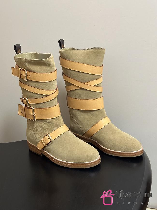 LV Amiral Flat Boot Suede Beige 1AK3QR - 1