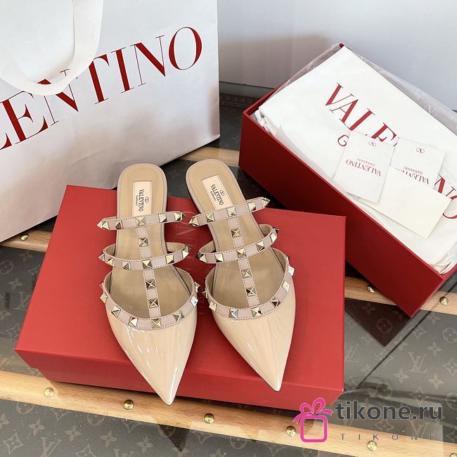 VLTN Rockstud Patent-Leather Mule Poudre - 1