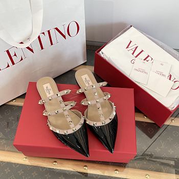VLTN Rockstud Patent-Leather Mule Black/Poudre