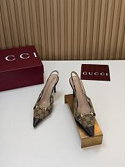 Gucci Donna Slingback Pump Sand and Dark Brown GG Canvas 80mm - 1