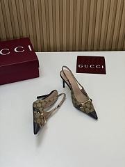 Gucci Donna Slingback Pump Sand and Dark Brown GG Canvas 80mm - 5