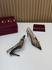 Gucci Donna Slingback Pump Sand and Dark Brown GG Canvas 80mm - 4