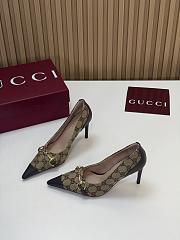Gucci Donna Pump Sand and Dark Brown GG Canvas 80mm - 5