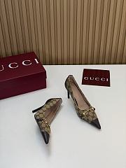 Gucci Donna Pump Sand and Dark Brown GG Canvas 80mm - 4