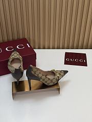 Gucci Donna Pump Sand and Dark Brown GG Canvas 80mm - 3