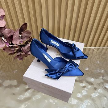 Jimmy Choo Issy Pump 50 Lagoon Satin Sandals with Oversized Bow
