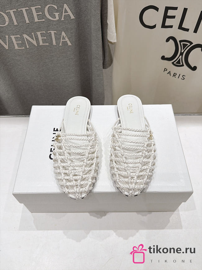Celine Scoobie Braided Mule In Goatskin White - 1