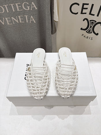 Celine Scoobie Braided Mule In Goatskin White
