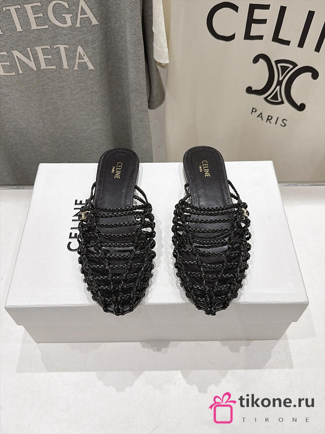 Celine Scoobie Braided Mule In Goatskin Black - 1
