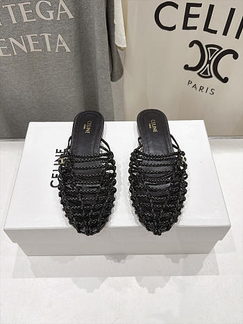 Celine Scoobie Braided Mule In Goatskin Black
