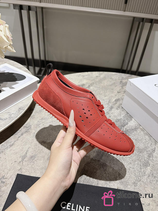 Celine Soft Sneaker In Stretch Lambskin, Suede Calfskin And Lambskin Red - 1