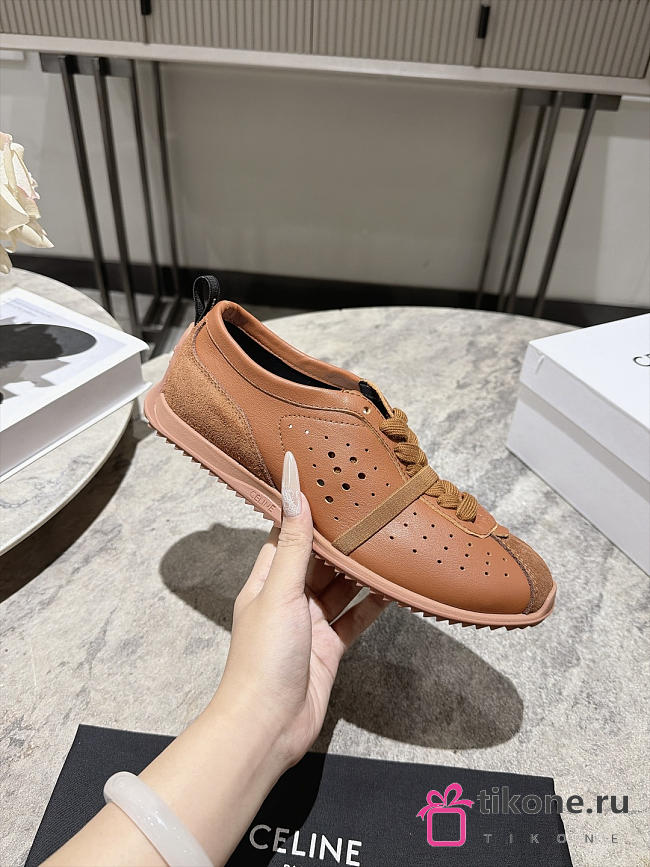 Celine Soft Sneaker In Stretch Lambskin, Suede Calfskin And Lambskin Brown - 1