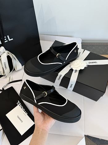 Chanel Mary Janes Mixed Fibers & Rubber Black & White G47139 