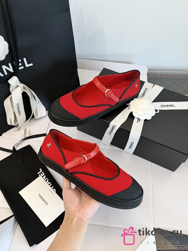 Chanel Mary Janes Mixed Fibers & Rubber Red & Black G47139  - 1