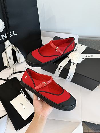 Chanel Mary Janes Mixed Fibers & Rubber Red & Black G47139 