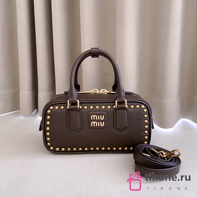 Miumiu Arcadie Studded Leather Bag Dark Brown 5BB142 - 22x10.5x7.5cm - 1
