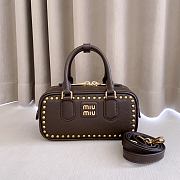 Miumiu Arcadie Studded Leather Bag Dark Brown 5BB142 - 22x10.5x7.5cm - 1