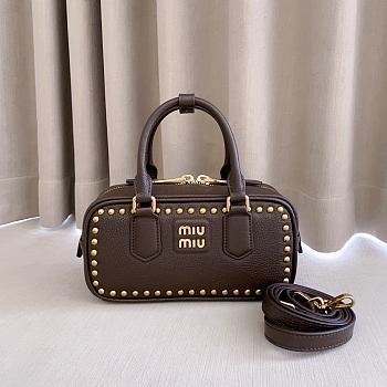 Miumiu Arcadie Studded Leather Bag Dark Brown 5BB142 - 22x10.5x7.5cm