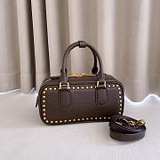 Miumiu Arcadie Studded Leather Bag Dark Brown 5BB142 - 22x10.5x7.5cm - 3