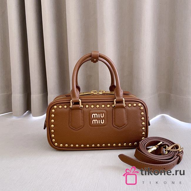 Miumiu Arcadie Studded Leather Bag Brown 5BB142 - 22x10.5x7.5cm - 1