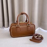 Miumiu Arcadie Studded Leather Bag Brown 5BB142 - 22x10.5x7.5cm - 6