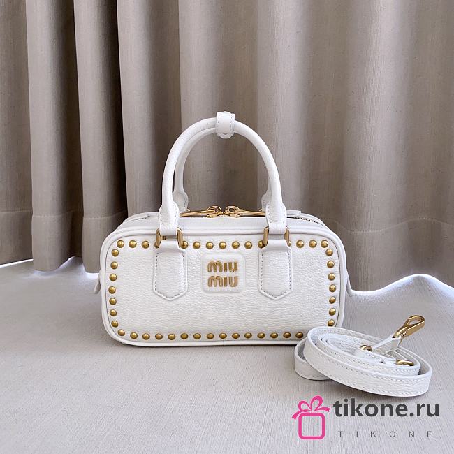 Miumiu Arcadie Studded Leather Bag White 5BB142 - 22x10.5x7.5cm - 1
