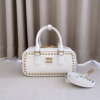 Miumiu Arcadie Studded Leather Bag White 5BB142 - 22x10.5x7.5cm