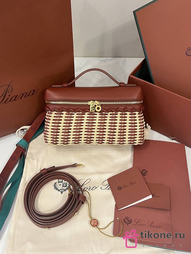 Loro Piana Extra Pocket L19 East West Wicker Rattan Burgundy - 19x12x7cm - 1