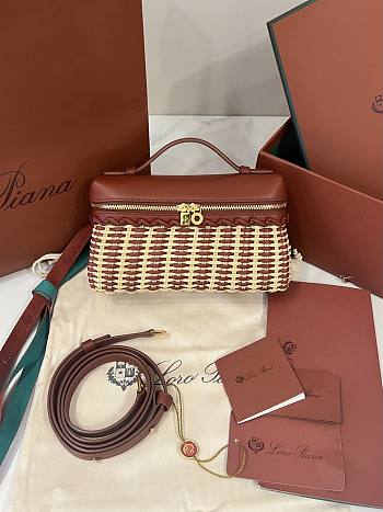 Loro Piana Extra Pocket L19 East West Wicker Rattan Burgundy - 19x12x7cm