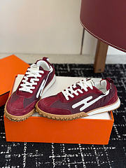 Hermes Jet Sneaker Parachute Fabric and Suede Goatskin Rose Lie De Vin/Blanc - 4