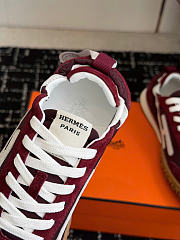 Hermes Jet Sneaker Parachute Fabric and Suede Goatskin Rose Lie De Vin/Blanc - 3