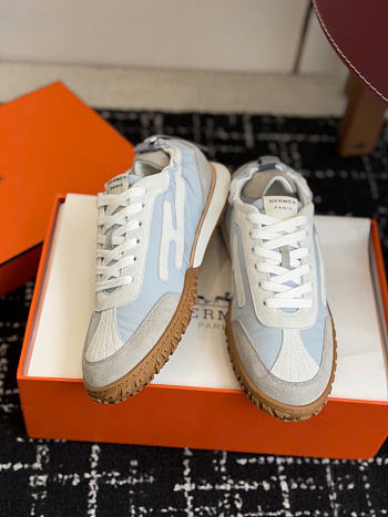 Hermes Jet Sneaker Parachute Fabric and Suede Goatskin Gris Arctique/Blanc