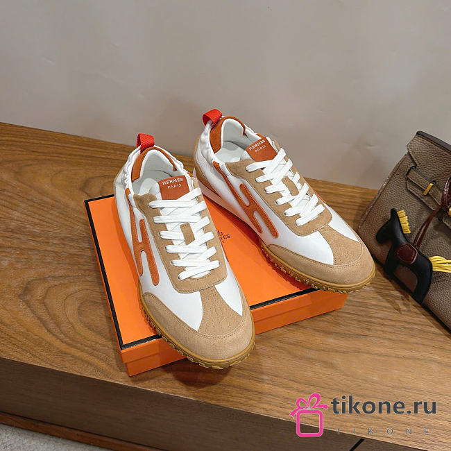 Hermes Jet Sneaker Nappa Leather and Suede Goatskin Multicolore Orange Canyon - 1