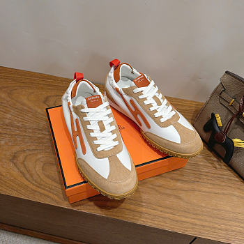 Hermes Jet Sneaker Nappa Leather and Suede Goatskin Multicolore Orange Canyon