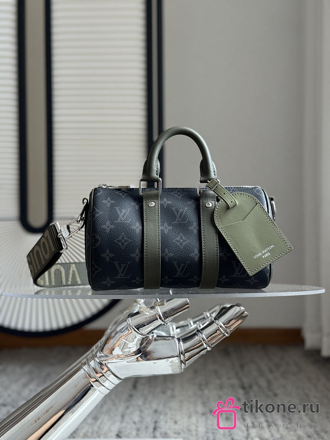 LV Keepall Bandoulière 25 Monogram Eclipse Canvas Khaki Green M28638 - 25x15x11cm - 1