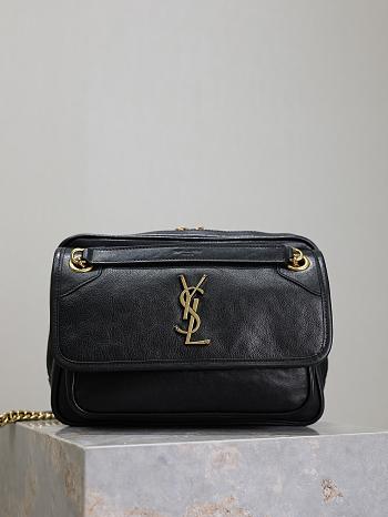 YSL Niki Medium Calfskin Camera Shoulder Bag Black - 28x20x8.5cm