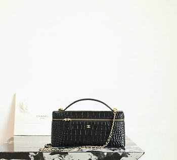 Chanel Vanity With Chain Crocodile Embossed Calfskin & Gold-Tone Metal Black - 25x12x5cm