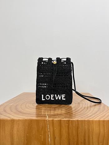 Loewe Drawstring Pocket In Raffia Black - 21x16x1cm