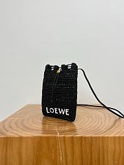 Loewe Drawstring Pocket In Raffia Black - 21x16x1cm - 5