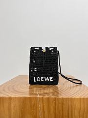 Loewe Drawstring Pocket In Raffia Black - 21x16x1cm - 3