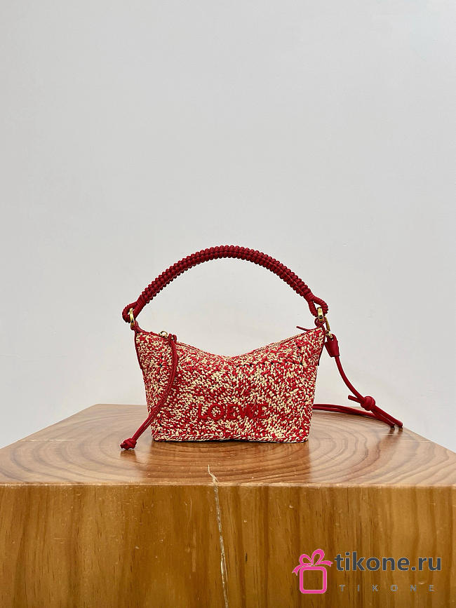 Loewe Cala Mini Bag in Melange Raffia Red - 26x13x10cm - 1