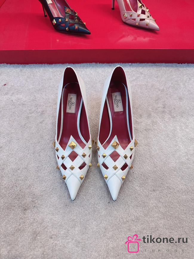 Valentino Studdy Kidskin Pumps White 100mm - 1