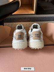 Miumiu Bubble Embroidered Technical Fabric and Suede Sneakers Ivory 5E808E - 2