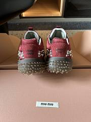 Miumiu Bubble Embroidered Technical Fabric and Suede Sneakers Burgundy 5E808E - 4