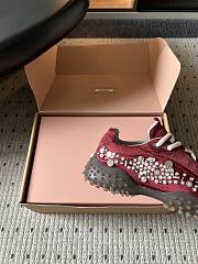 Miumiu Bubble Embroidered Technical Fabric and Suede Sneakers Burgundy 5E808E - 3